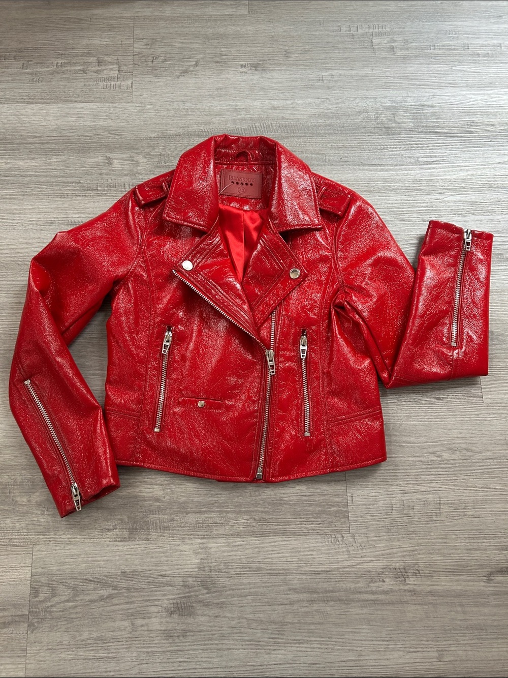 Blank NYC Shiny Red Faux Leather Moto Jacket